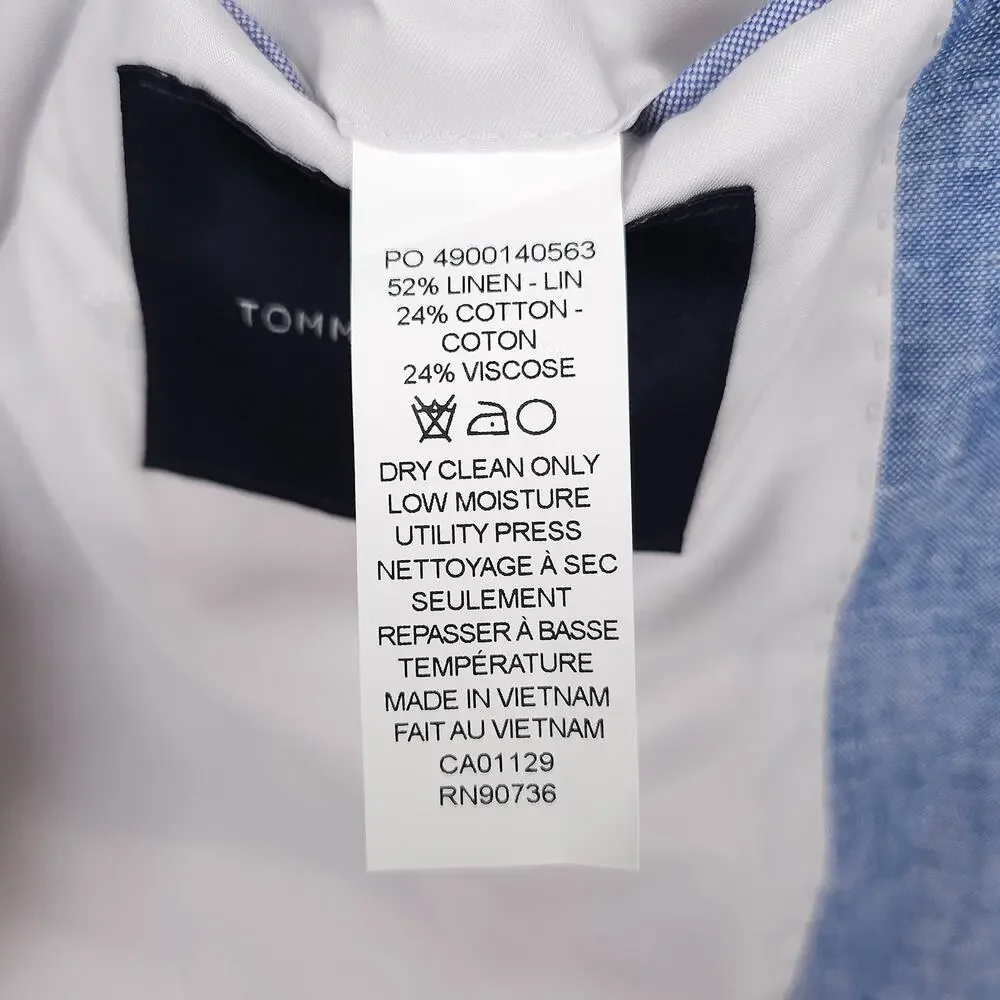 Tommy Hilfiger Mens Modern Fit Sport Coat 40S Light Blue Linen Cotton Blend NWOT